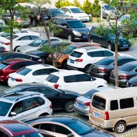 High angle view of parked cars