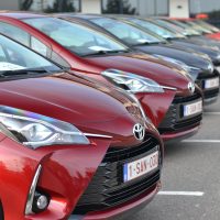 Toyota Yaris Hybrid vehicles on the parking